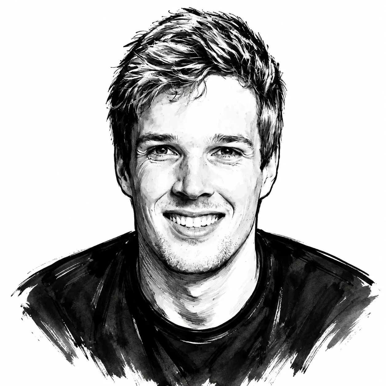 Inkt-portret van Gydo, CTO bij LYFD