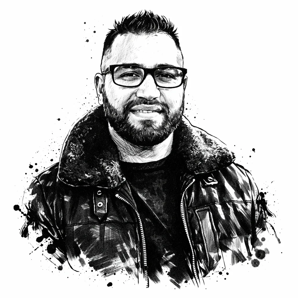 Inkt-portret van Jasvir, Medior Liftmonteur bij LYFD