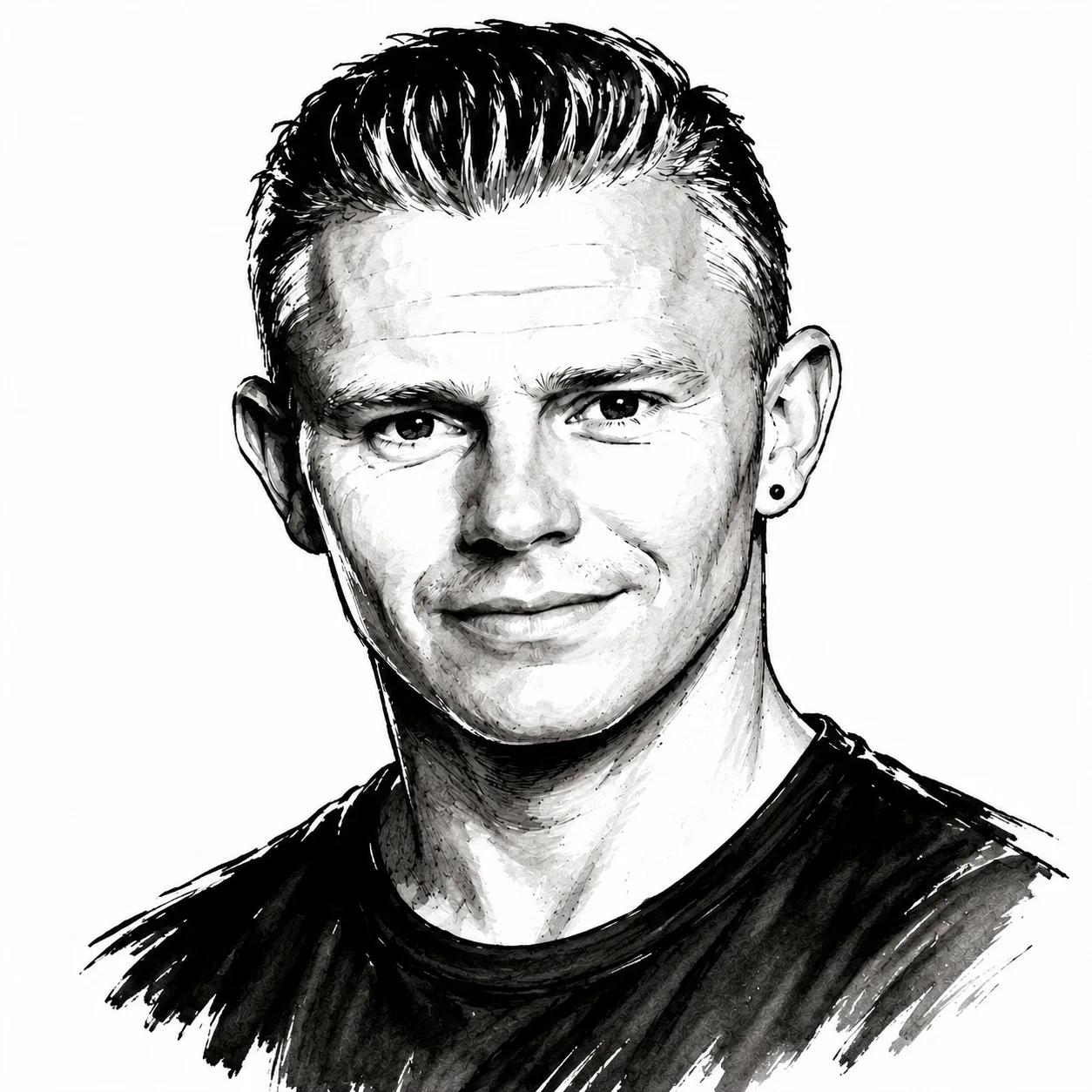 Inkt-portret van Jelmer, Liftmonteur bij LYFD