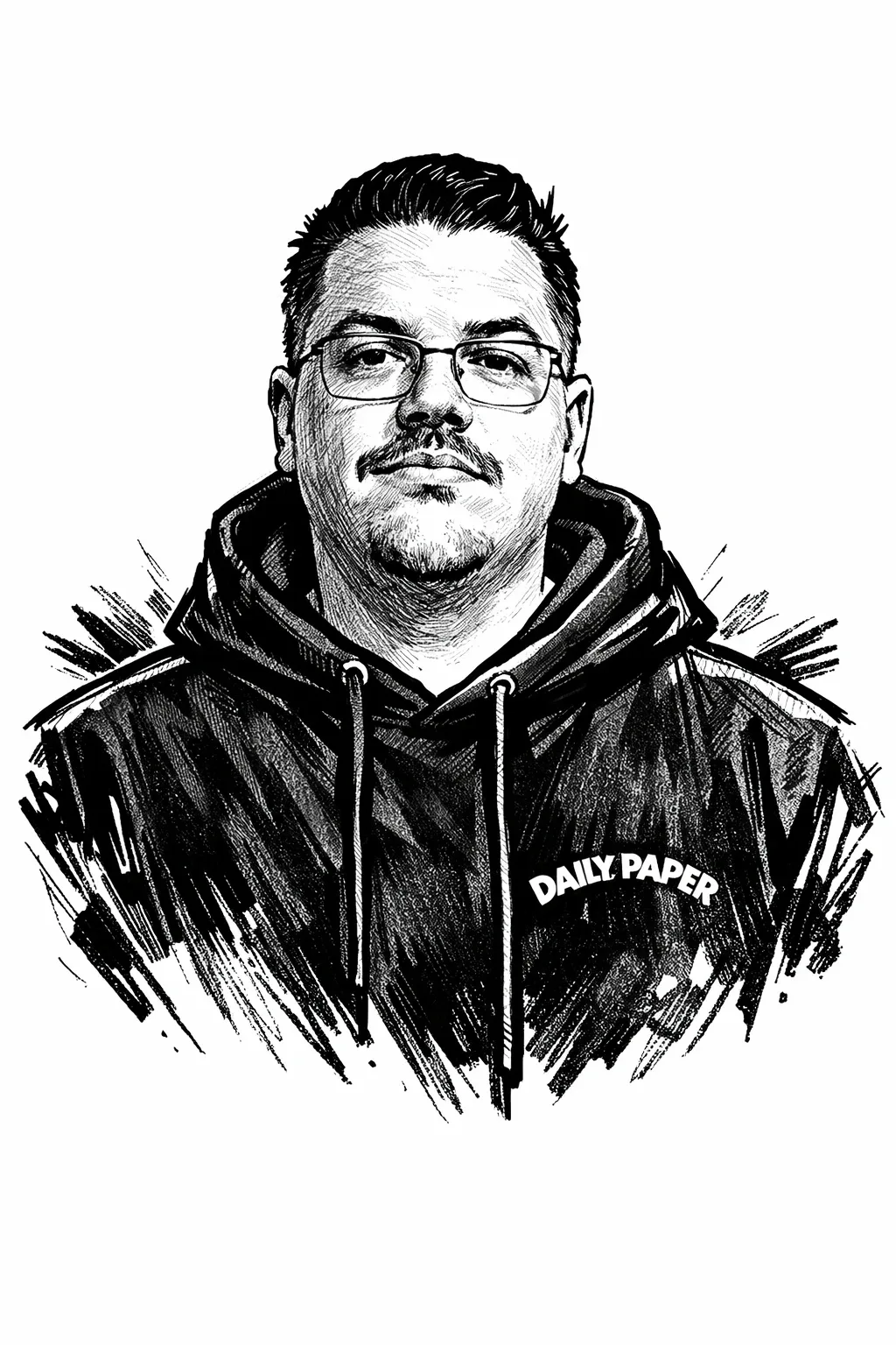Inkt-portret van Randy, Medior Liftmonteur bij LYFD