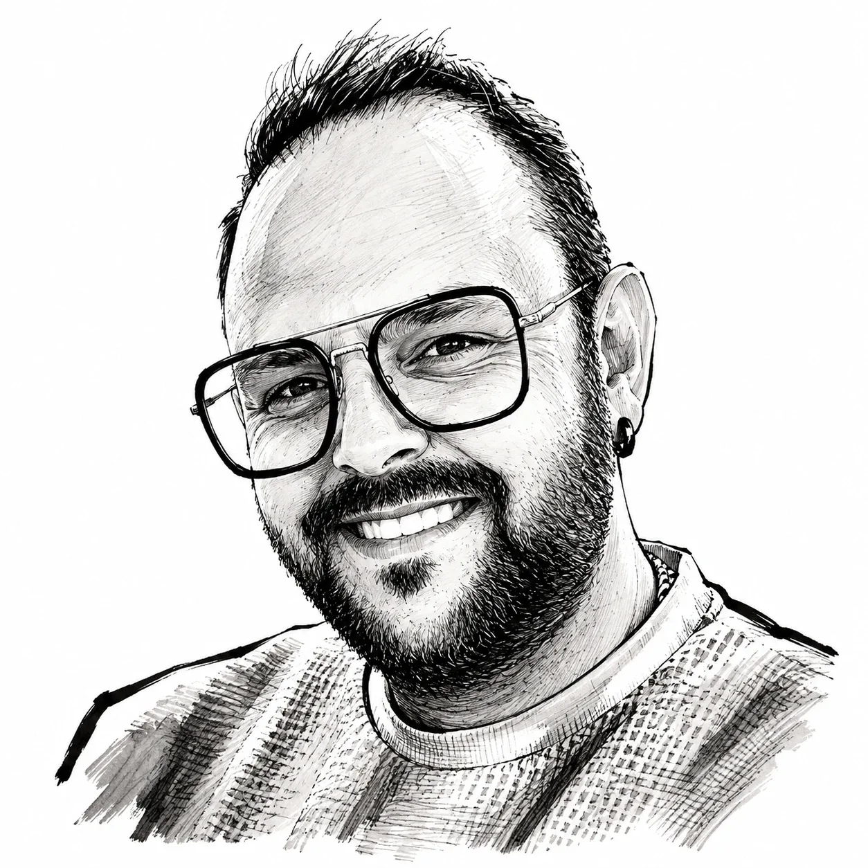 Inkt-portret van Sander, Coördinator Reparatie bij LYFD